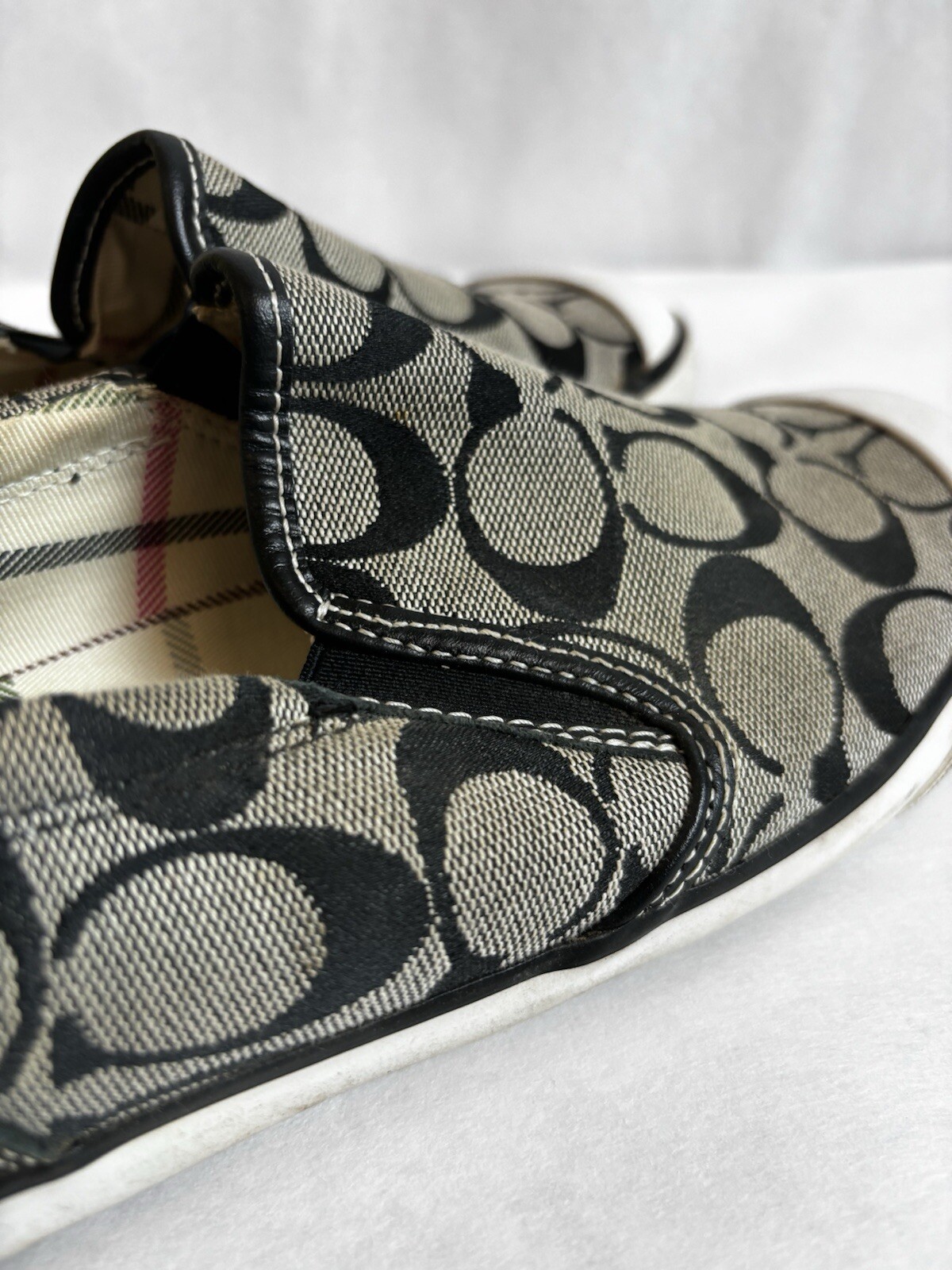 Coach Signature Shoes Womens 7 Brown Sneakers Monogram Beale Slip On Canvas
