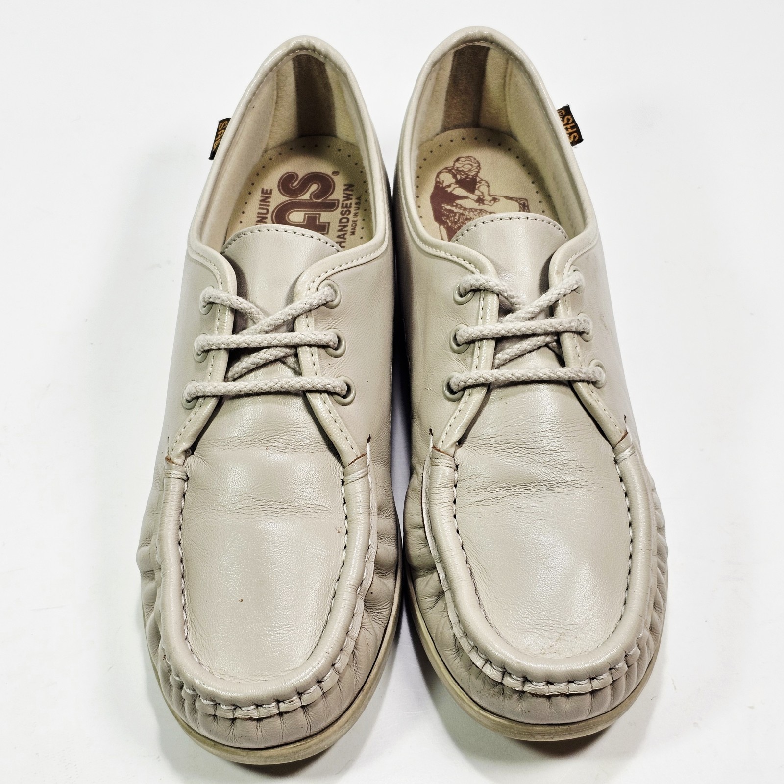 SAS Womens 7.5 S (Narrow) Siesta Beige Leather Comfort Shoes Handsewn