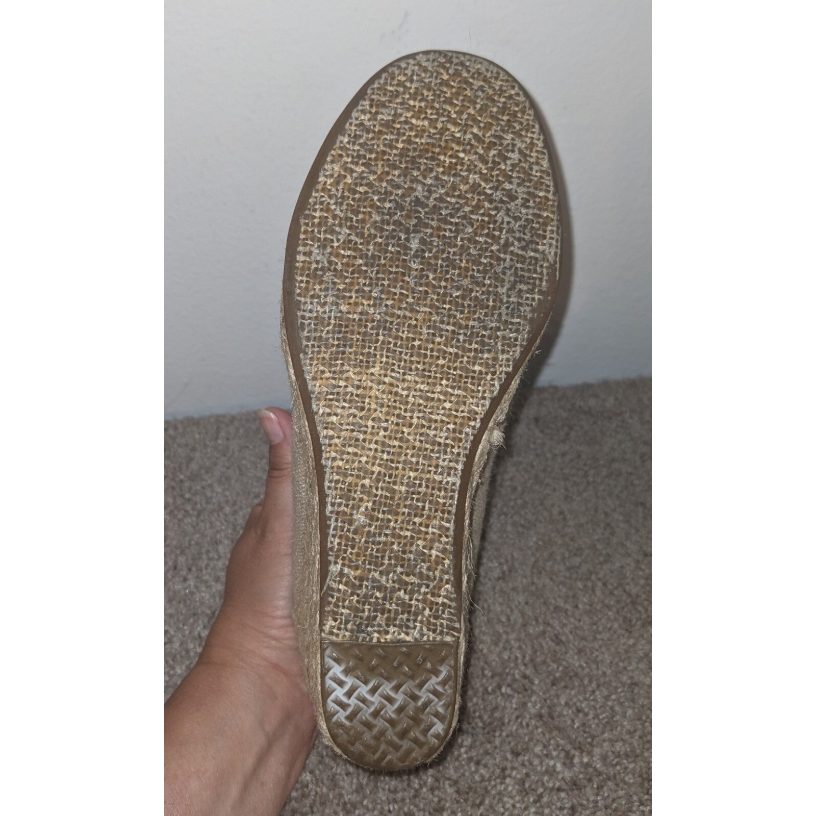 TOMS Desert Wedge Booties Ankle Espadrille Lace Up Taupe Neutral Casual6.5