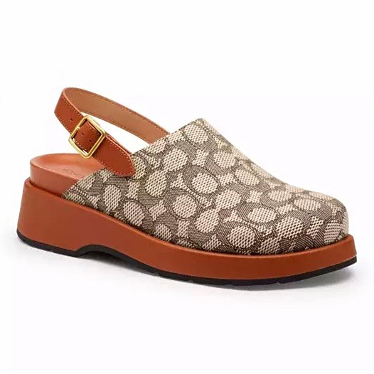 Coach Sculpted C Platform Clogs in Tan and Signature Canvas Brown