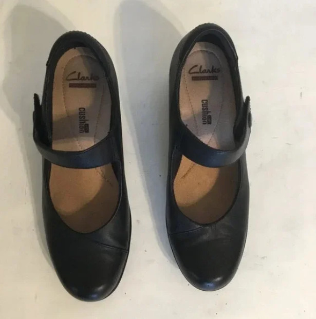 Clarks Hope Henley Black Leather Mary Jane 7.5 M Comfort Shoes Academia Work