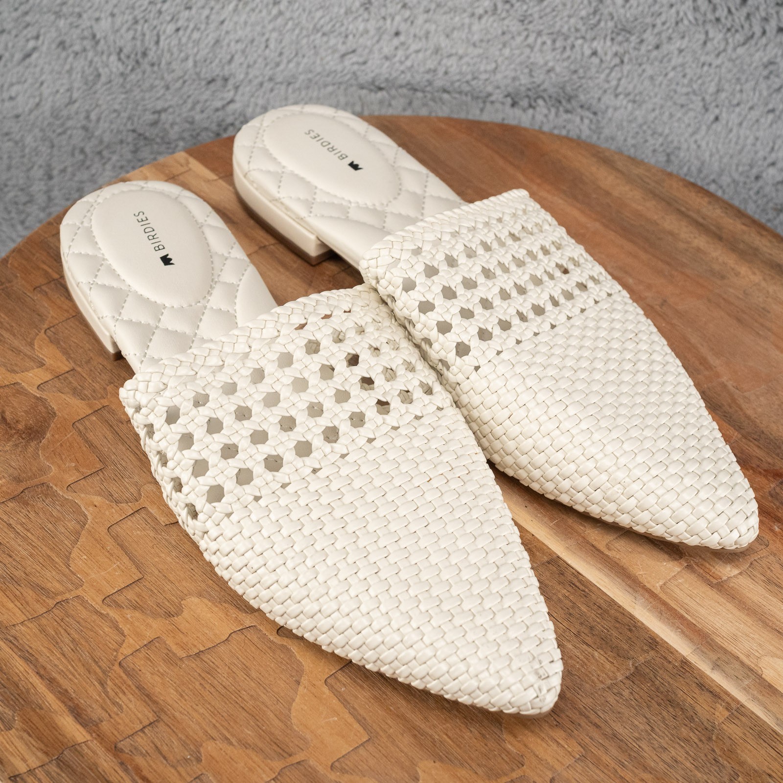 Birdies The Dove White Woven Pointed-Toe Slip-On Mule Size 9.5