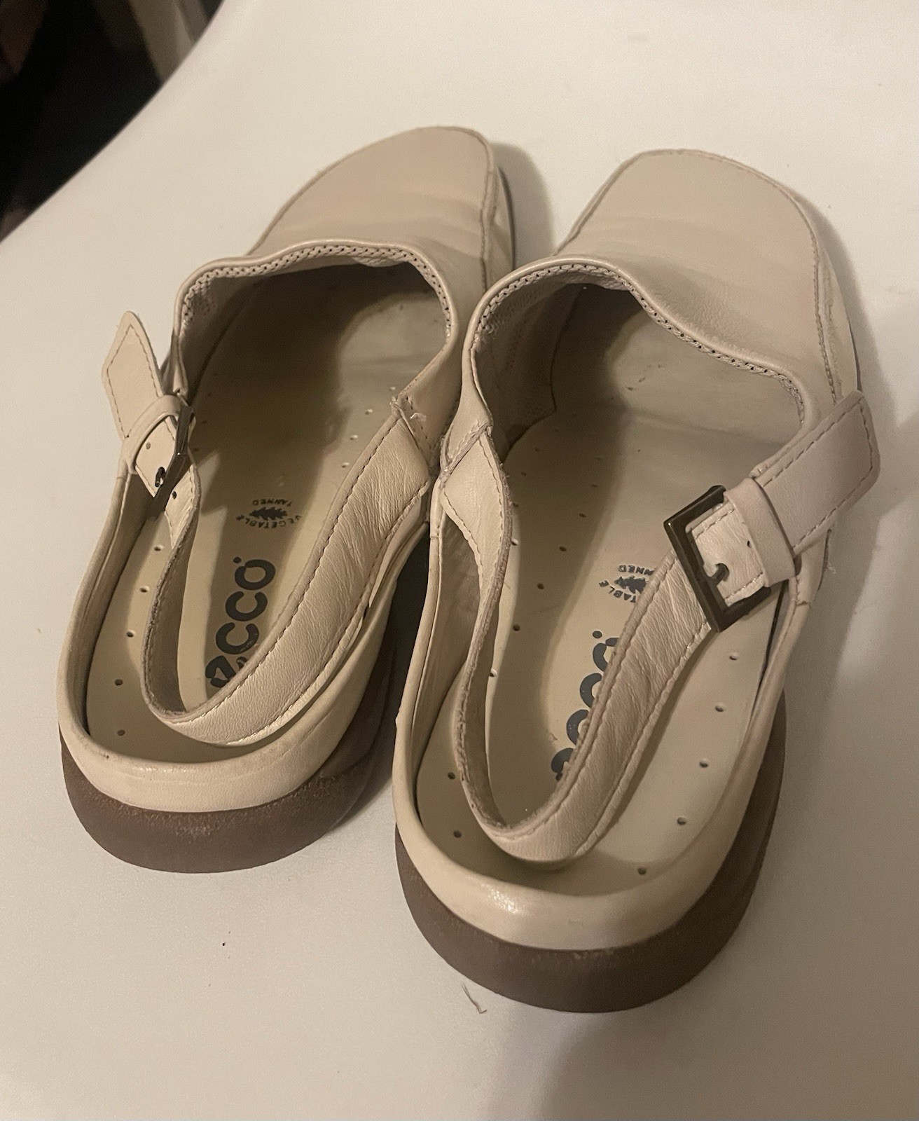 ECCO Cream Leather Slingback Clog Mules Slide Comfort Shoes Size EU 38 / US 7