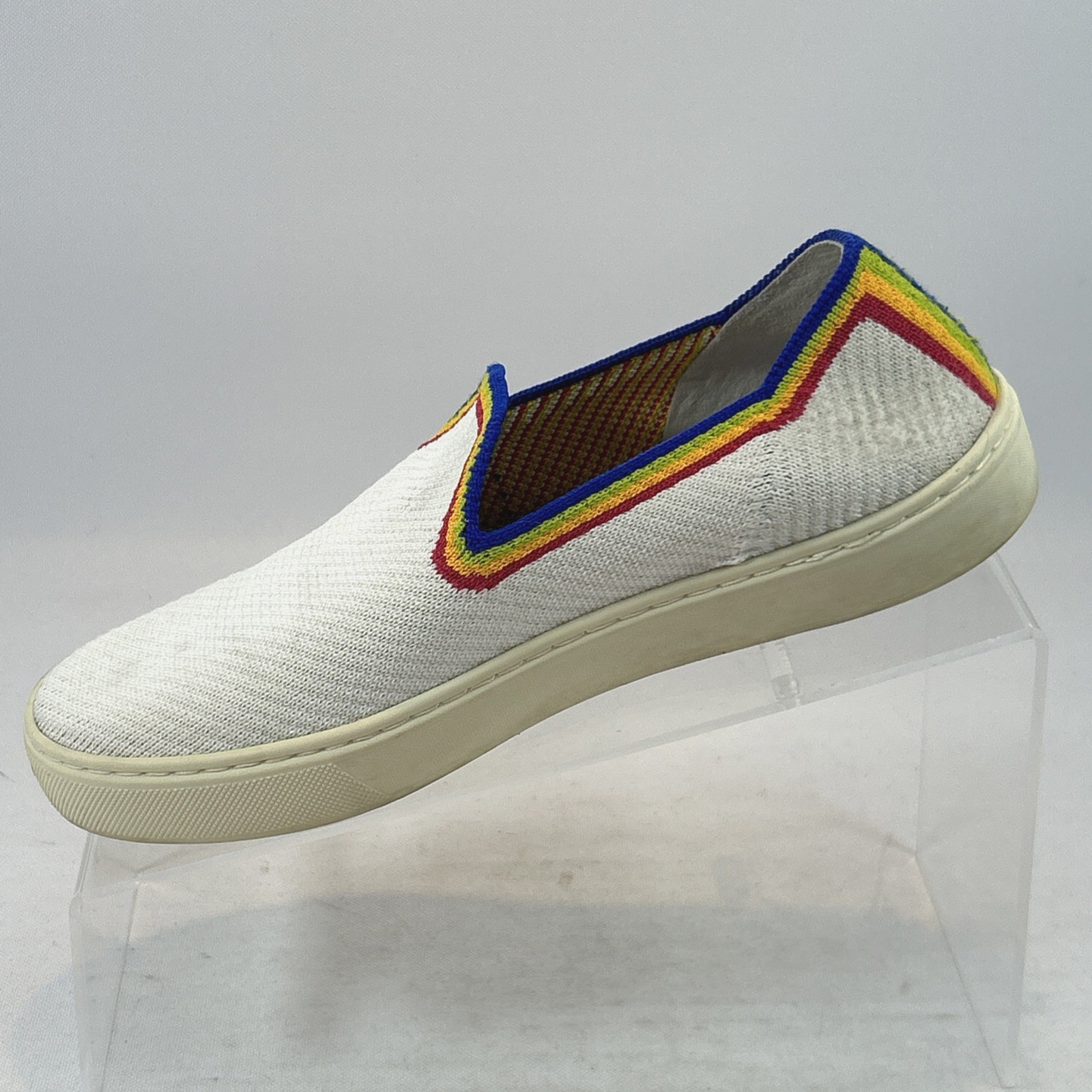 Rothy’s The Original Slip-On Sneakers Women’s Size 6.5 LE White Rainbow Pride