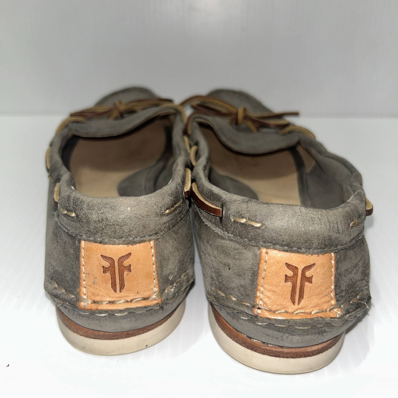 FRYE Quincy Tie Boat Shoes Womens 9M Gray Leather Moc Toe Loafers Casual 3472548