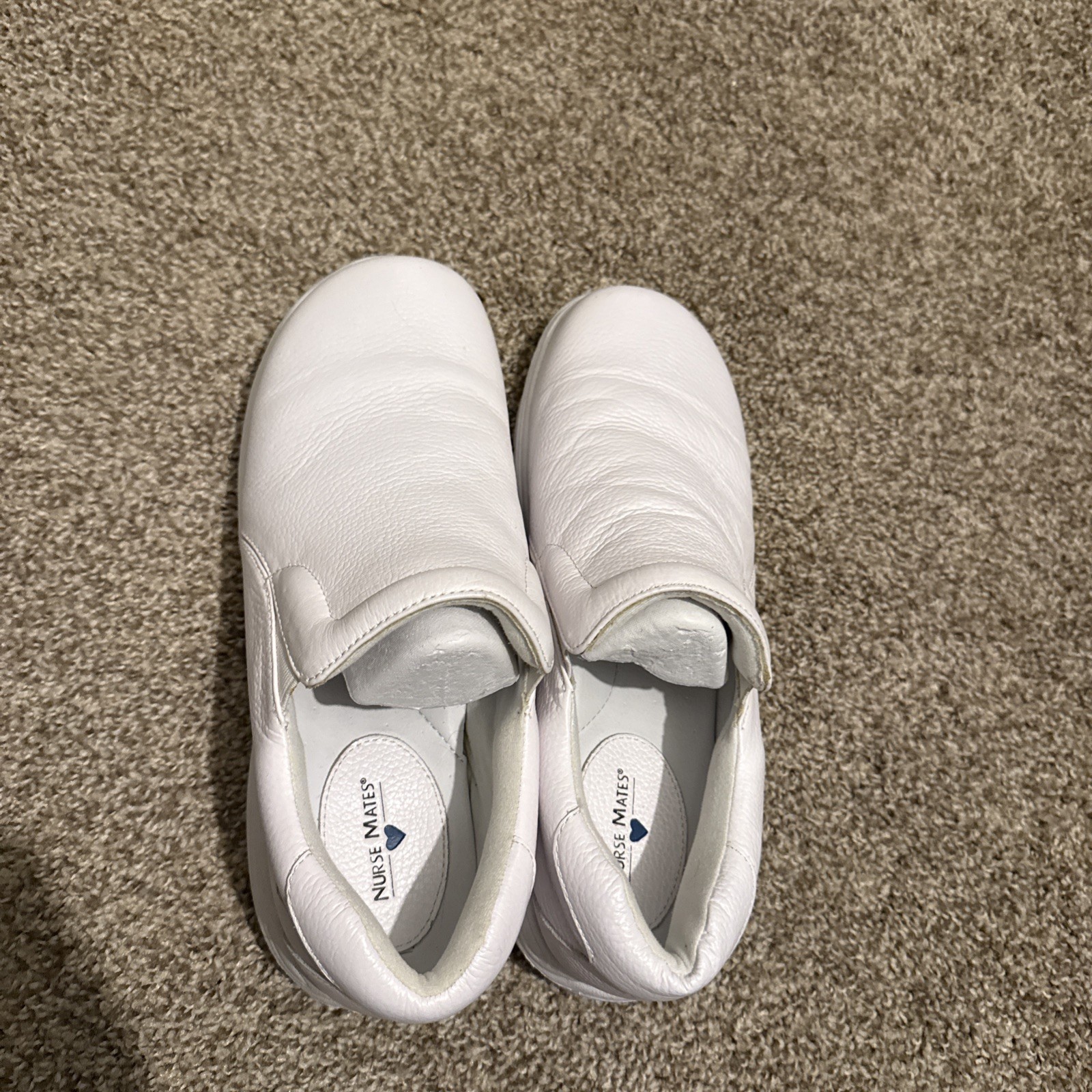 Nurse Mates Dove White Leather Clogs Slip On Comfort Shoes Women Size 9.5 W GUC