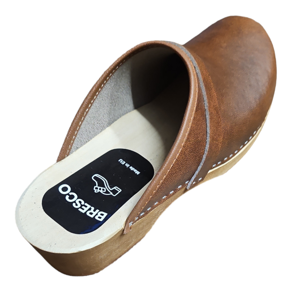 Swedish wooden clogs Made OF natural leather in brown and light wooden sole