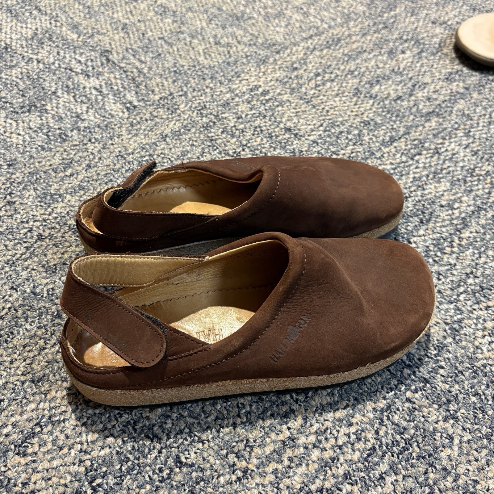 Haflinger Brown Leather Clogs Womens Sz 39 / 8 Cork Sole BackStrap Shoes Comfort