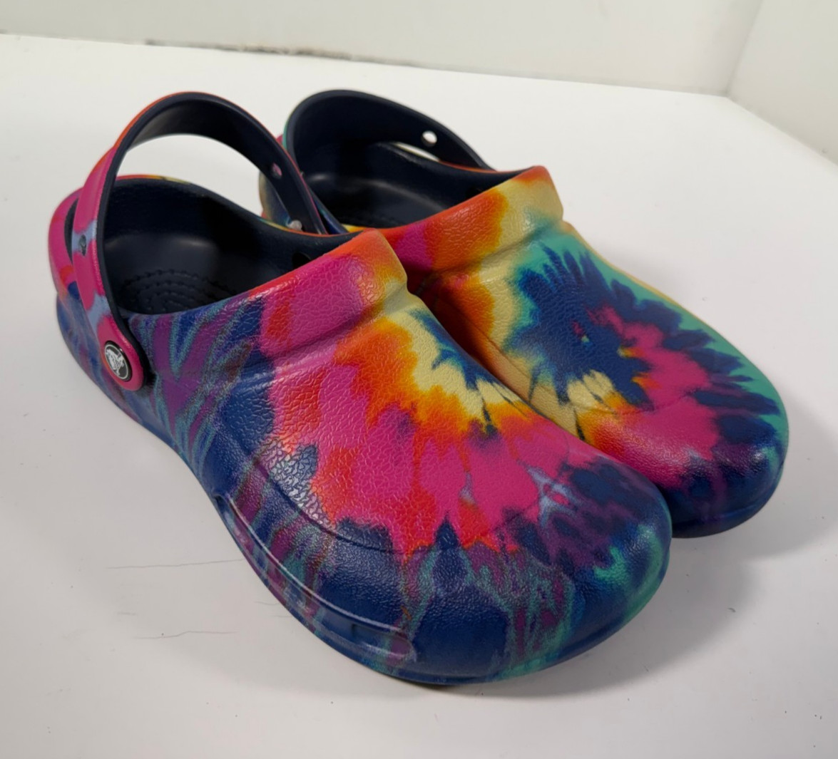 Crocs Bistro Graphic Clogs Womens 10 Multicolor Tie-Dye Slip Resistant NWOT