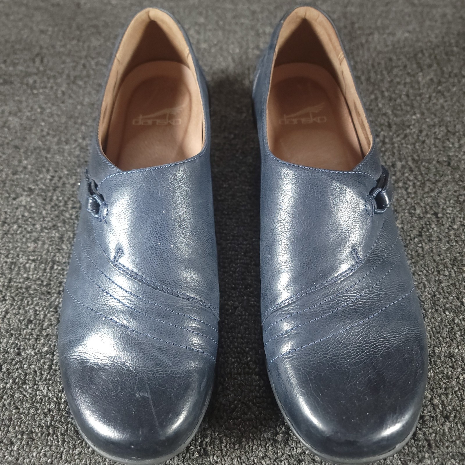 Dansko Franny Loafer Womens 9.5 (40) Navy Leather Hook And Loops Slide On Shoes