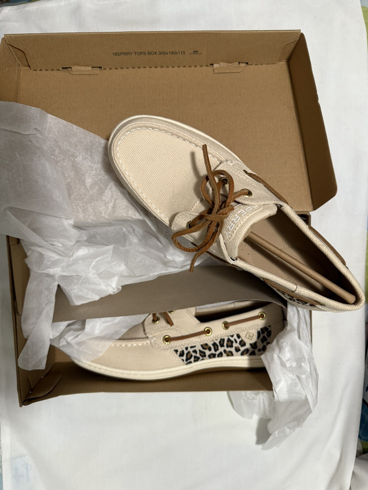 Sperry Top Sider Koifish Canvas Boat Shoes Cheetah Natural Women’s 8.5 New