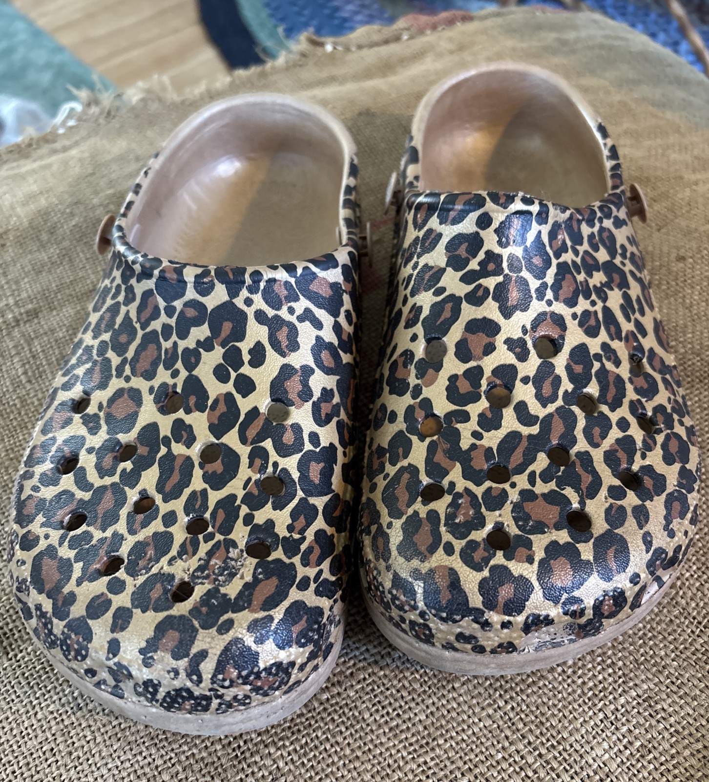 Crocs Classic Clogs Leopard Print Brown Tan Sz M5 W7 No Straps