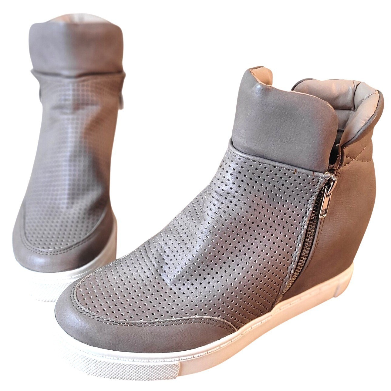 Steve Madden Linqsp Taupe Hidden Wedge Sneakers sz 8 Perforated Fashion High Top