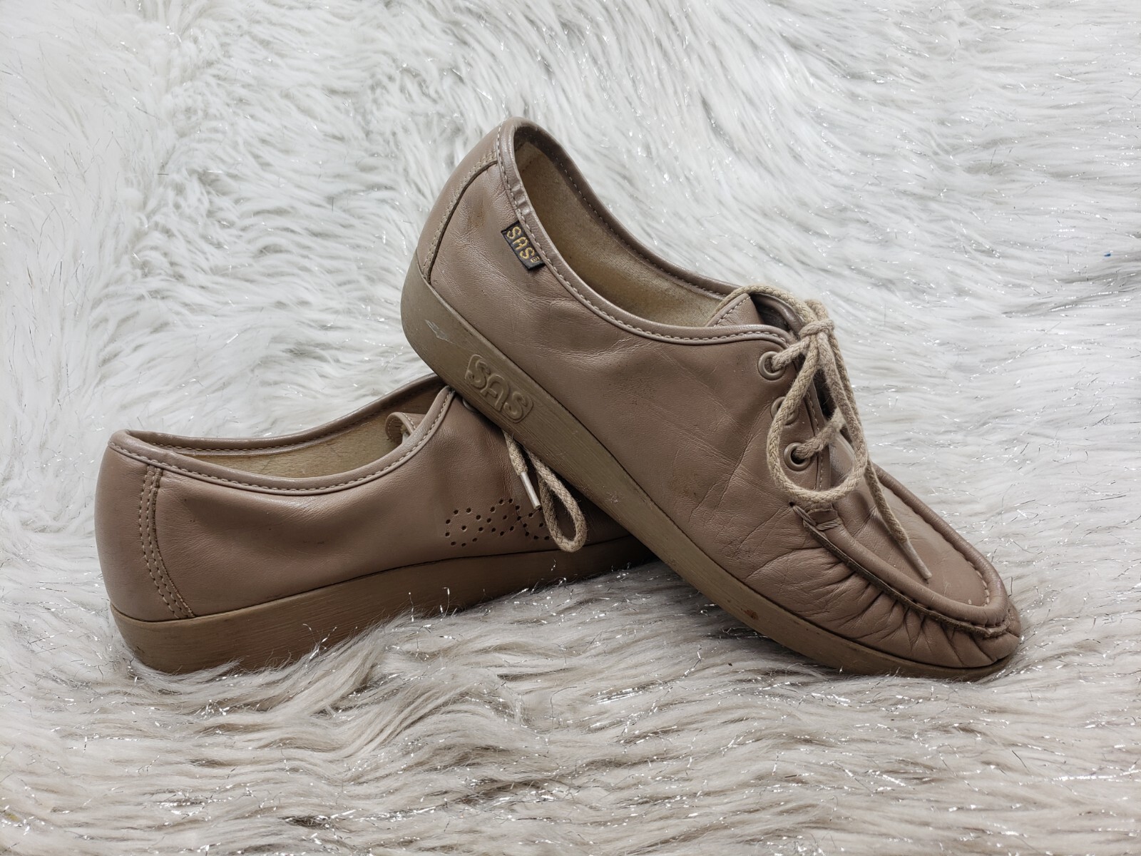 SAS Handsewn Beige Leather Moc Casual Comfort Shoes Size 7 S