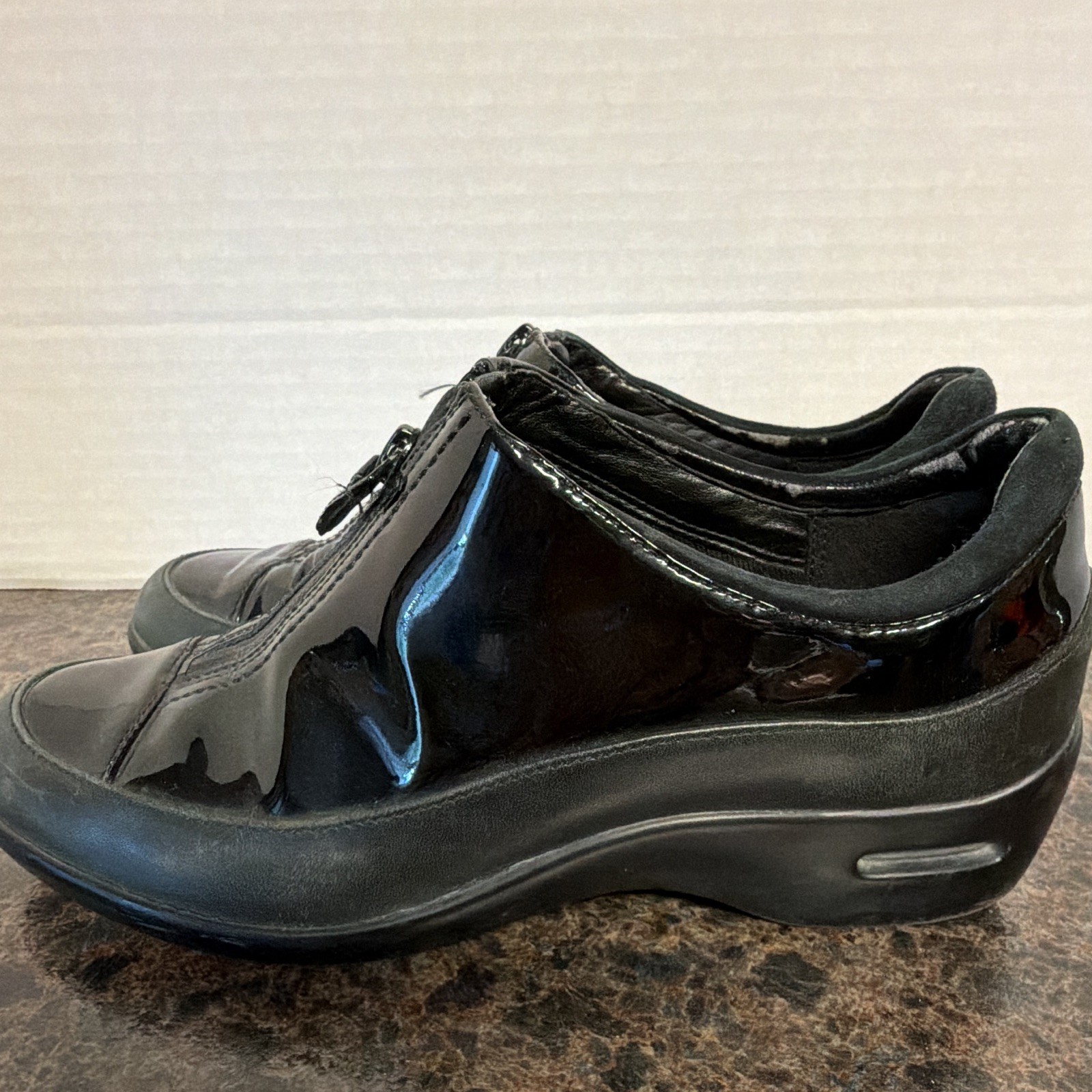 Cole Haan Women’s Black Patent Leather Waterproof Zip Wedge Sneaker 7B