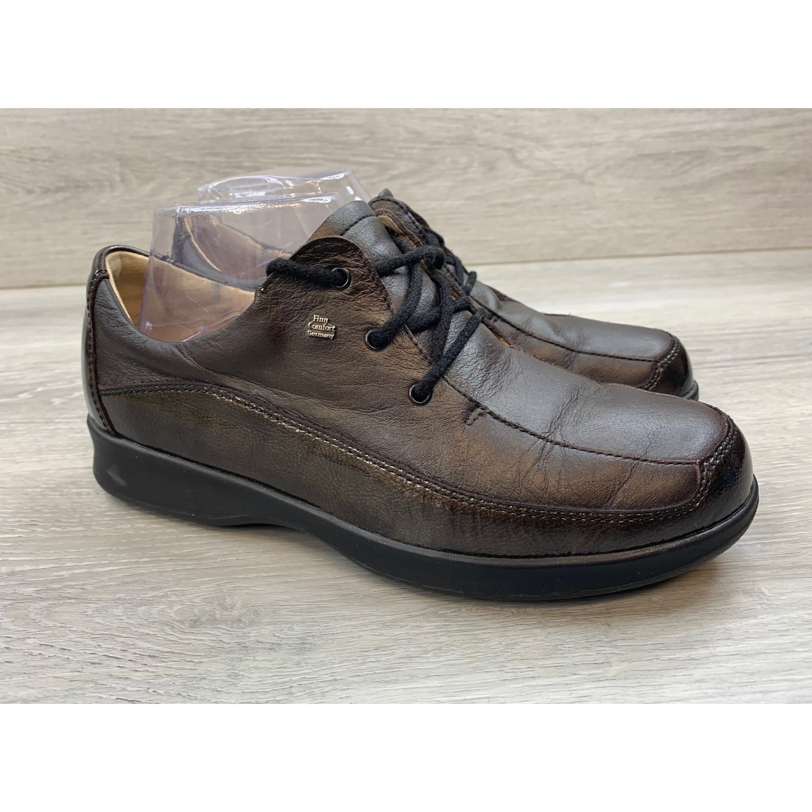 Finn Comfort Women’s Germany Metallic Bronze Brown 6 Leather Lace Up Oxfords