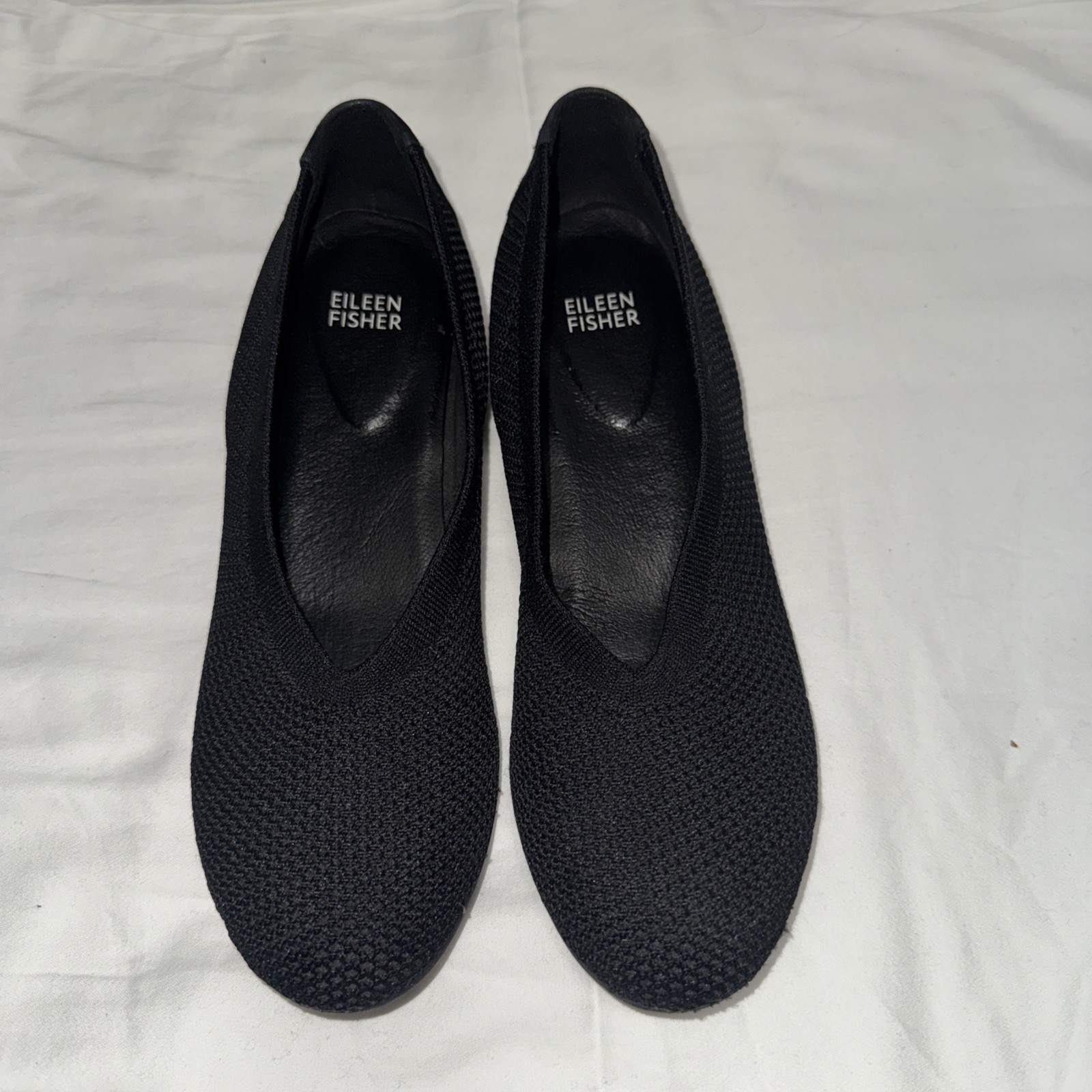 EILEEN FISHER Heaven Black Stretch Knit Low Wedge Ballet Flat Women 8 Shoes