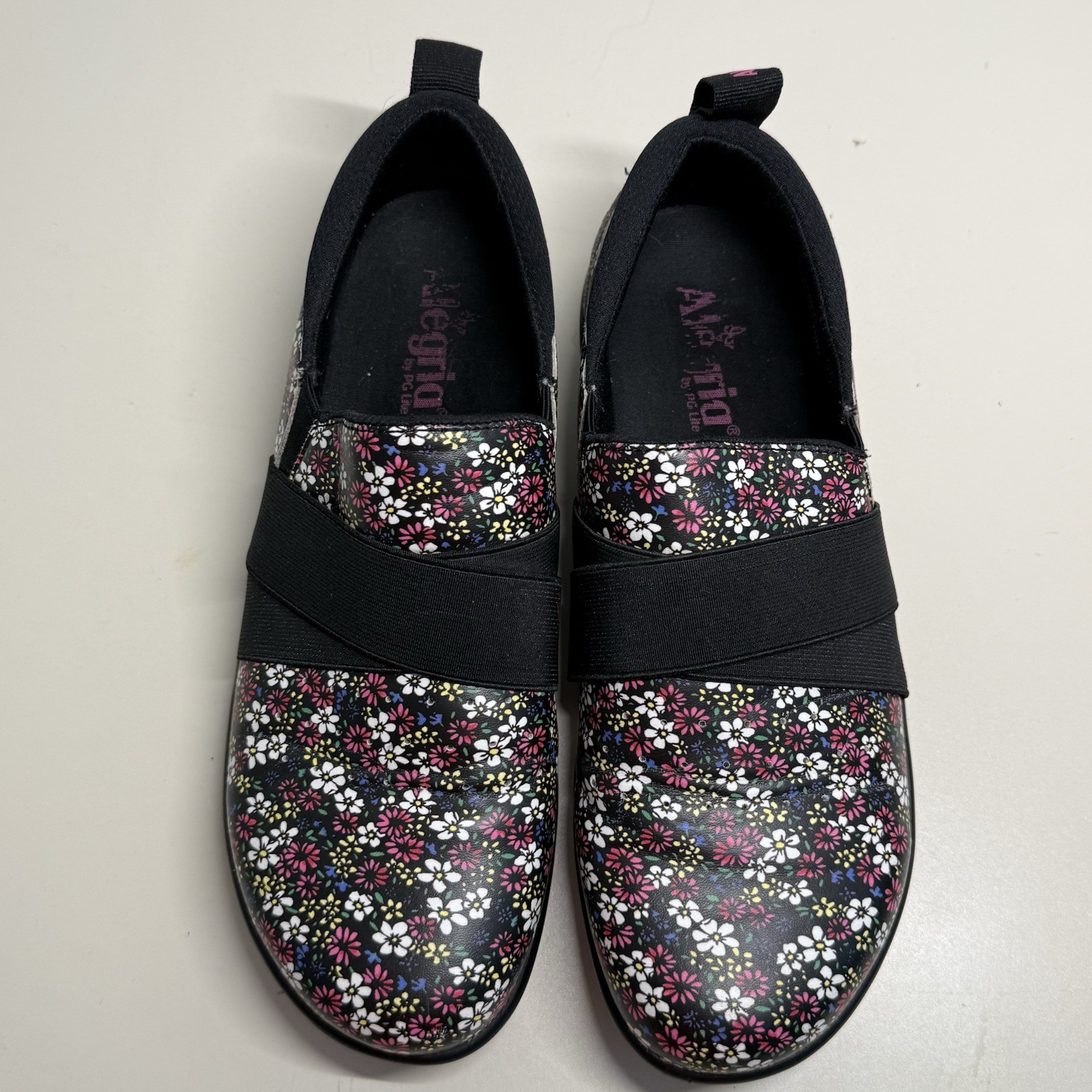 Alegria By Pg Lite Slip On Shoes Floral Print Lightweight Comfort Man Made Sz 39