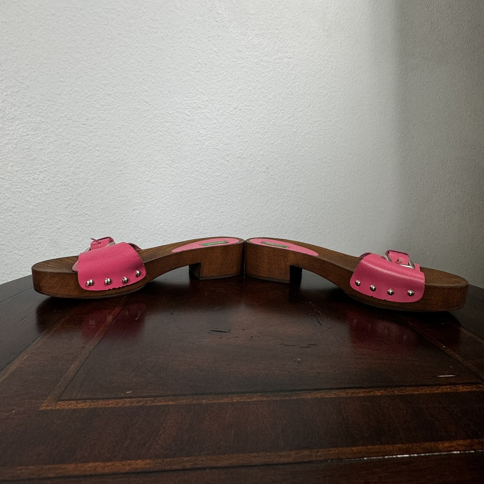 Y2K Leather Chunky Slip On Wood Clogs Slides Size 39 / 40 US 8.5/9