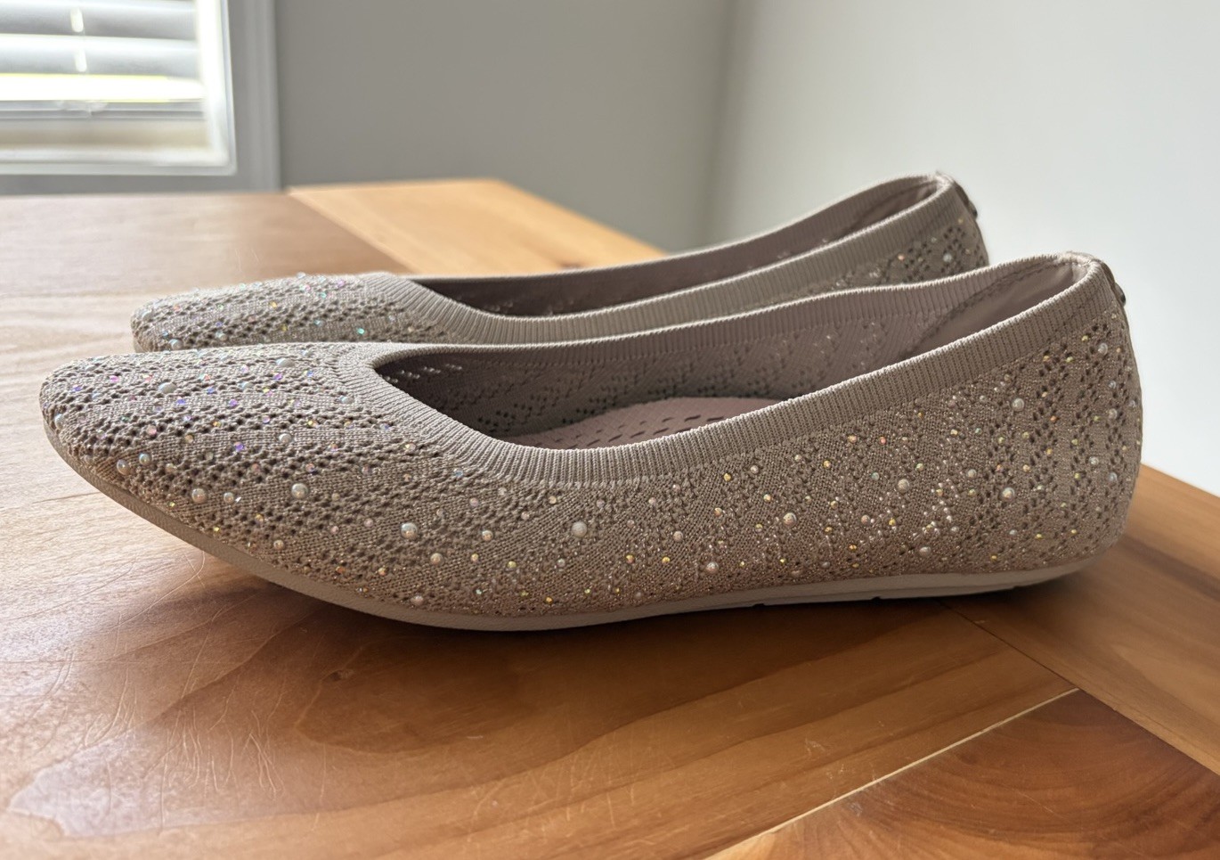 Sketcher Taupe Beige Sparkle Mesh Air Cool Memory Foam Comfort Slip On Size 9.5