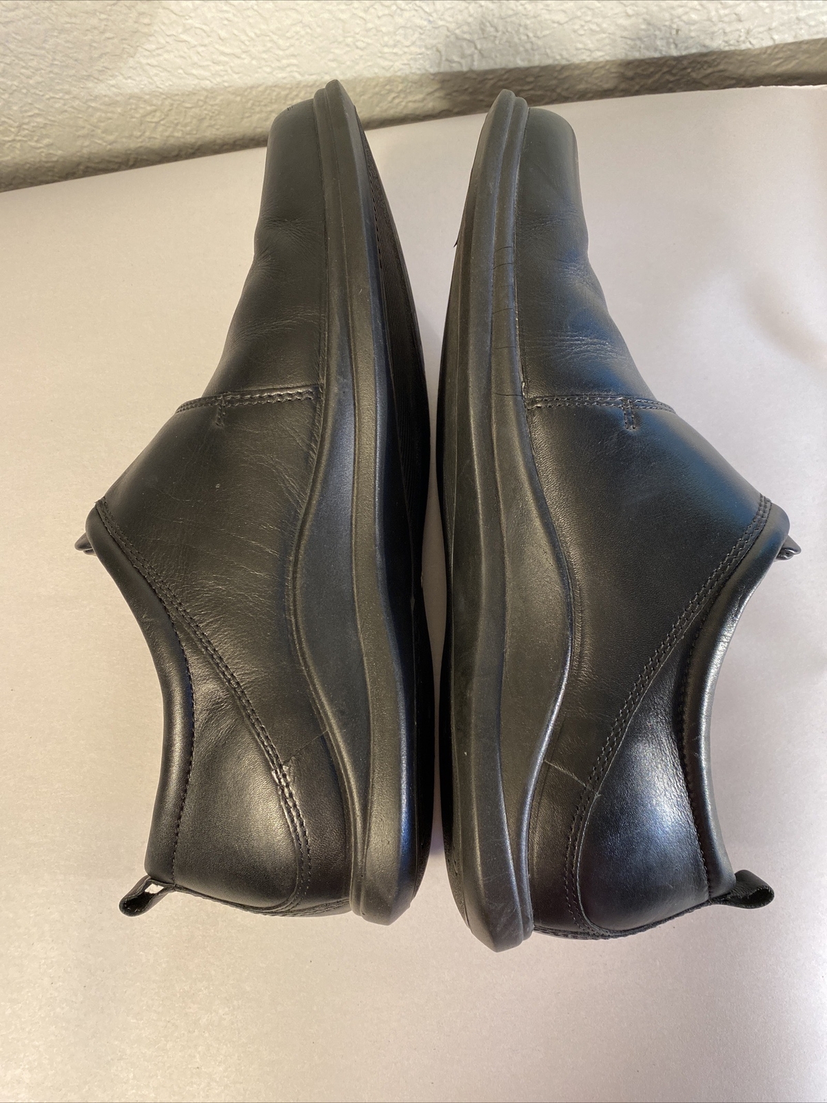 Ecco Shoes Womens Sz 38 Monk Strap Loafer Oxford Black Leather Hook Loop 13333