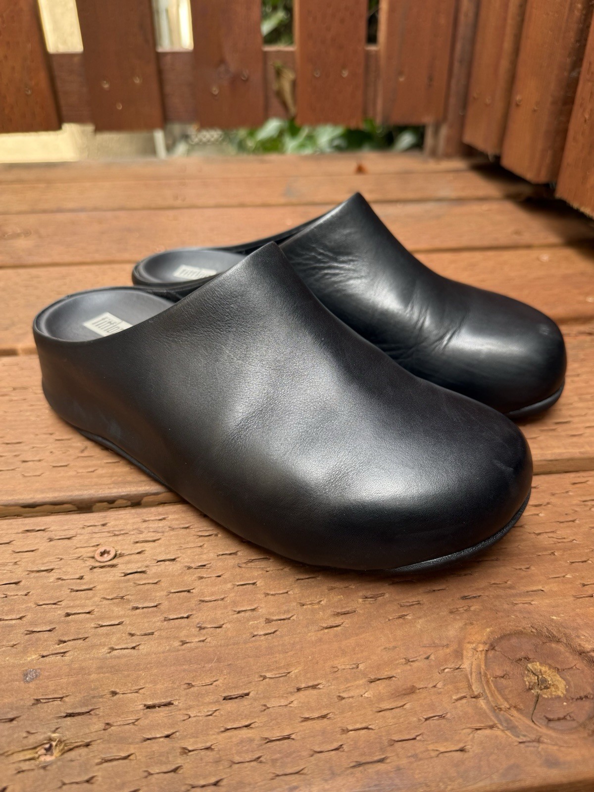 FitFlop Shuv Black Leather Clog Mules Micro Wobbleboard Comfort Walking Size 8