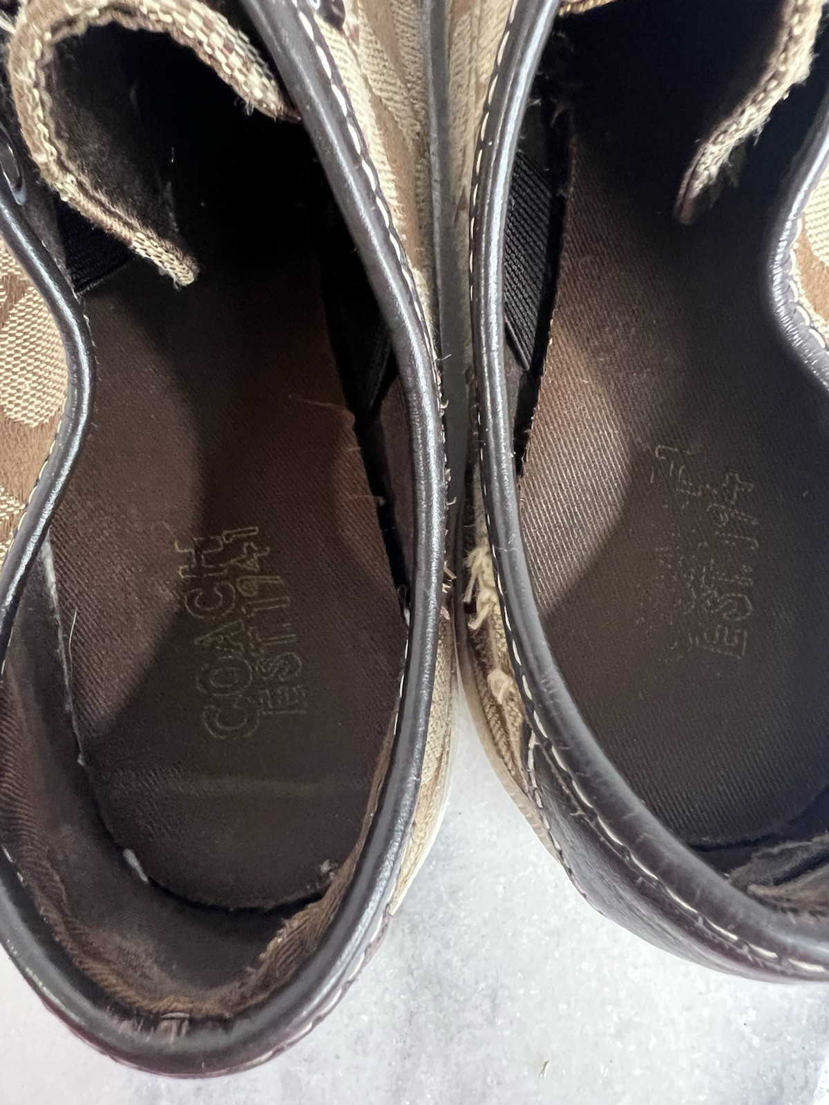 Coach Bev Laceless Women’s Sz 6.5 Sneakers Brown/Tan Q586 Signature Poppy