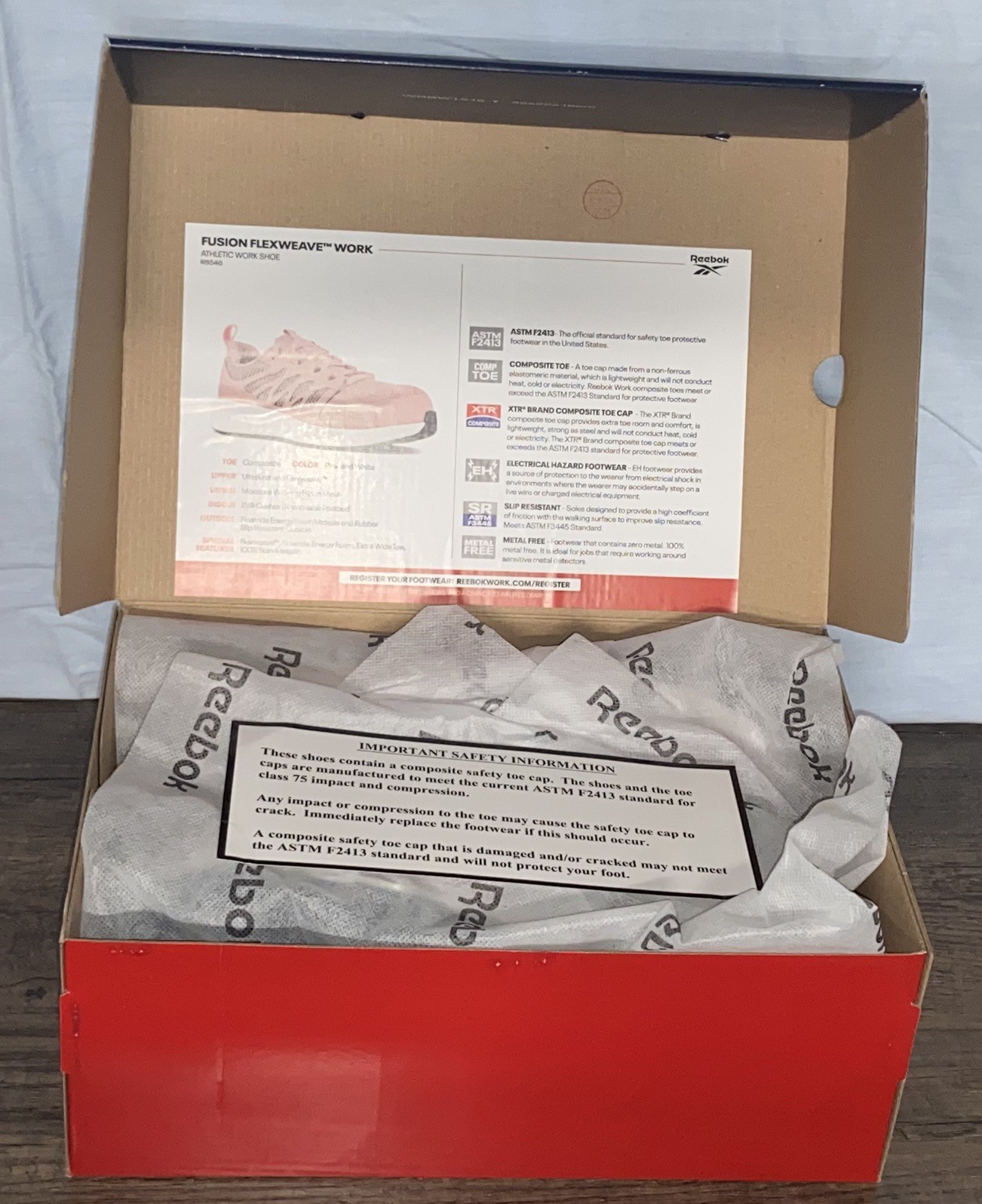 ReeboK Fusion Flexweave RB546 Women’s 11M Pink Composite Toe Safety Shoes NIB