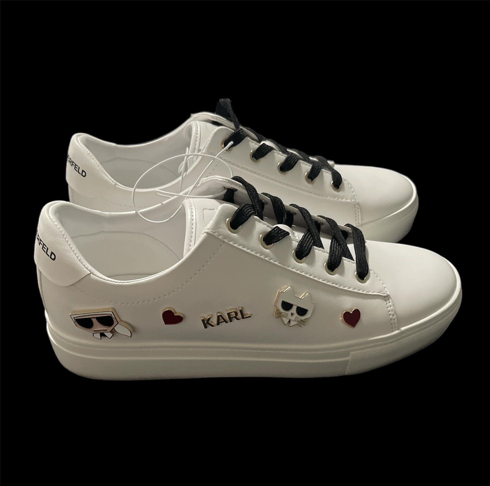 NEW Karl Lagerfeld White Women’s Pins Leather Sneaker SZ 8.5