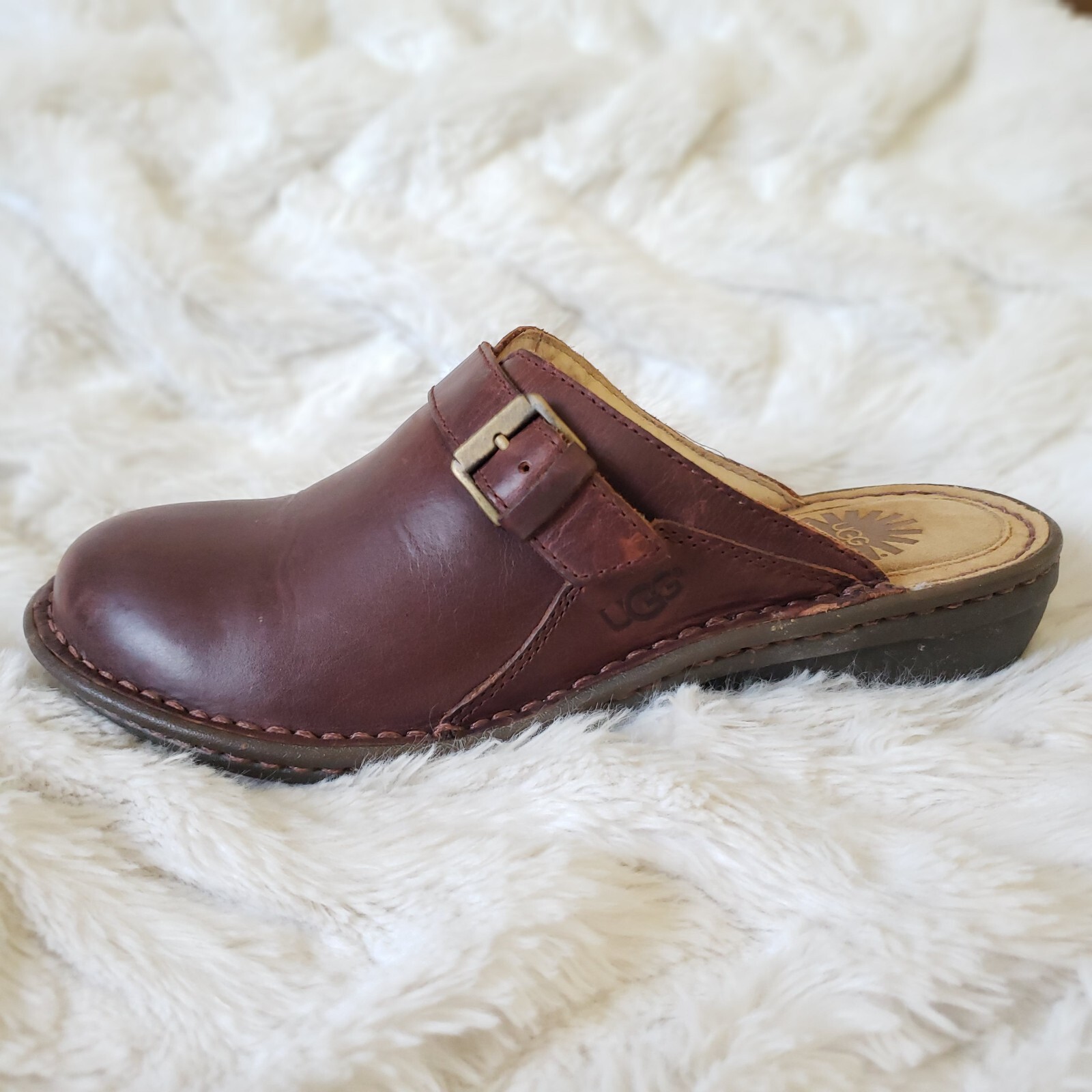 UGG Australia Livia Brown Wool Lined Leather Clogs Mules – Women’s US 6/ EU 37