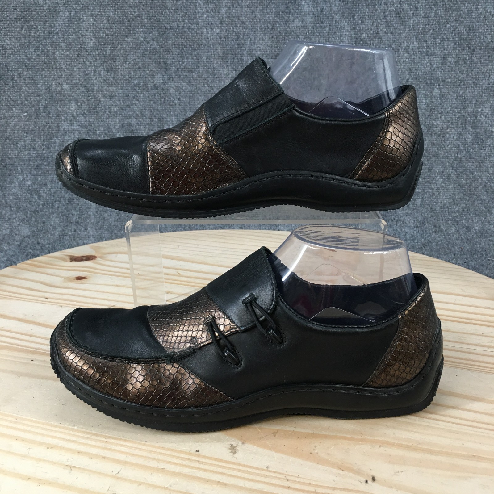 Rieker Cassie Shoes Womens 39 Loafers Slip On Comfort Snakeskin Bronze Black