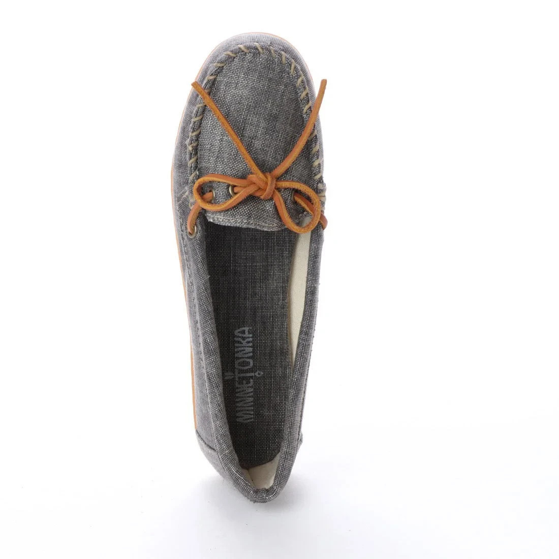 Minnetonka Canvas Rawhide Lace Moccasin Shoe Comfort Lightweight Grey Womens 6.5