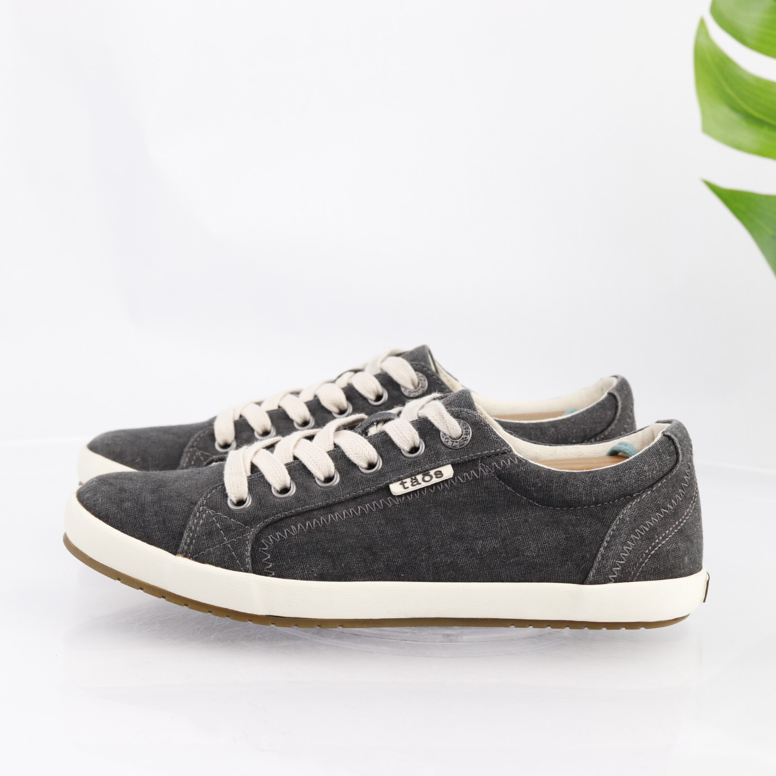 Taos Womens Star Sneaker Size 8 Dark Gray Washed Canvas Lace Up Walking Shoe