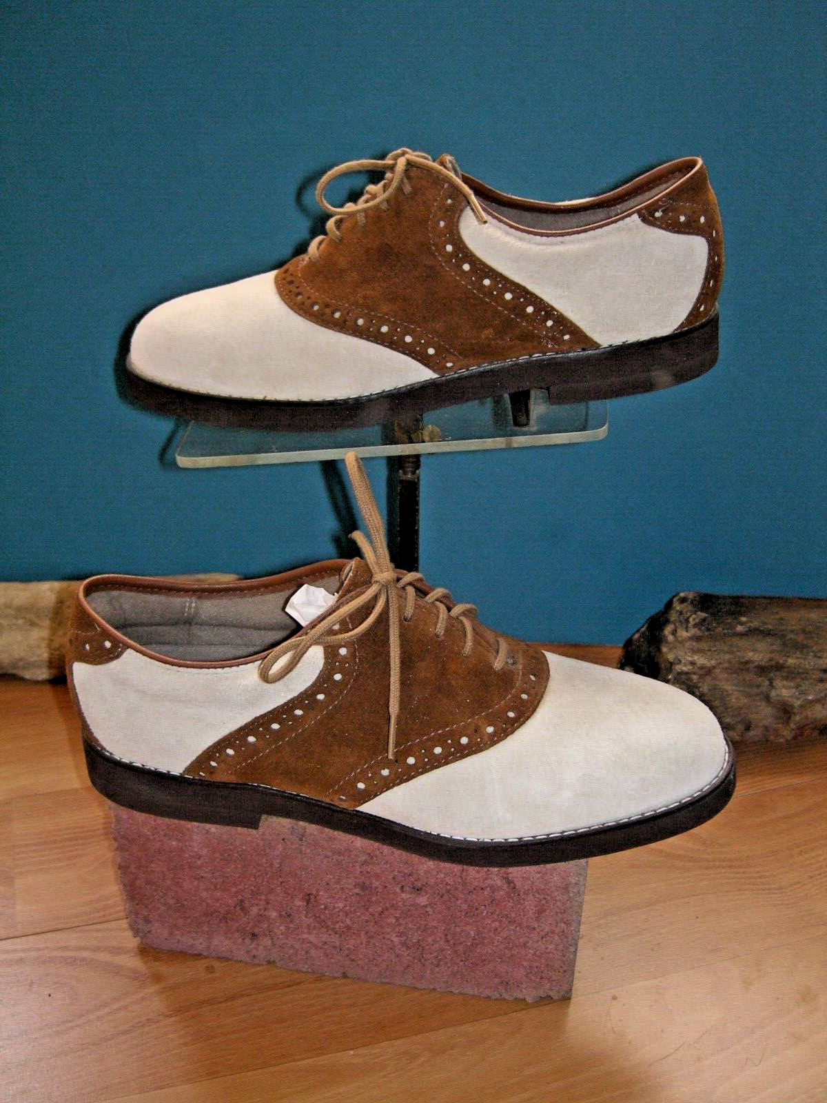 Vintage Hush Puppies Brown/tan Saddle Shoes womens 7 1/2 M NOS