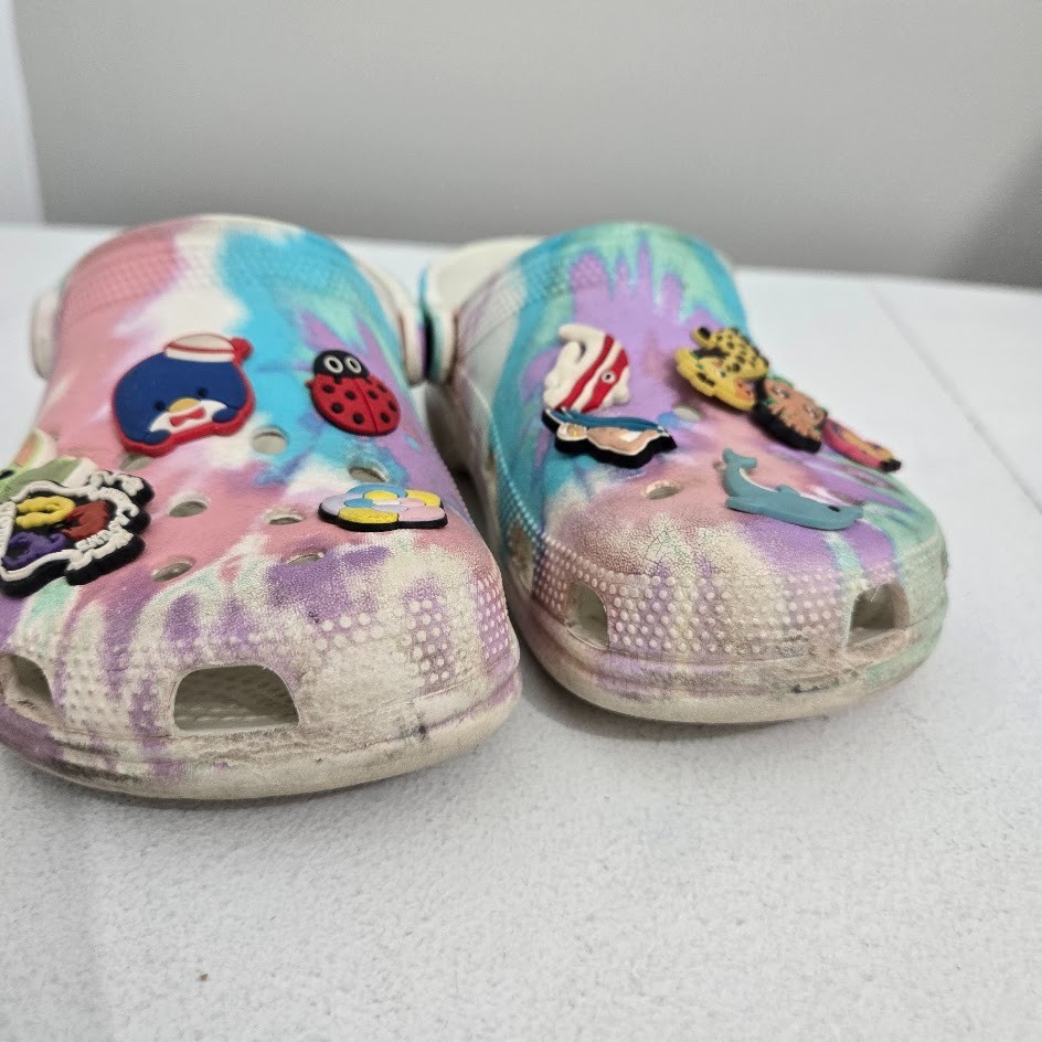 Crocs Adult Classic Pastel Tie Dye Clogs Sz M:4 W:6 Casual With Pins Groot Grogu