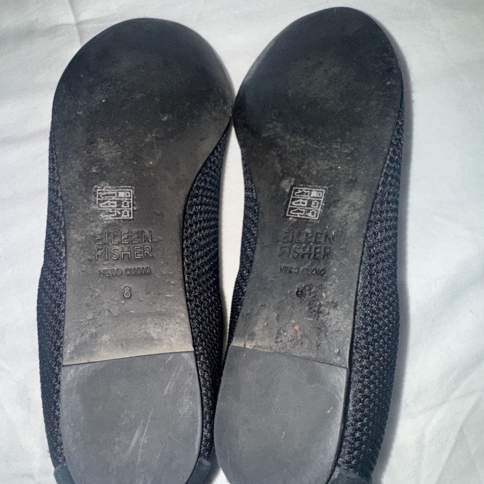 EILEEN FISHER Heaven Black Stretch Knit Low Wedge Ballet Flat Women 8 Shoes