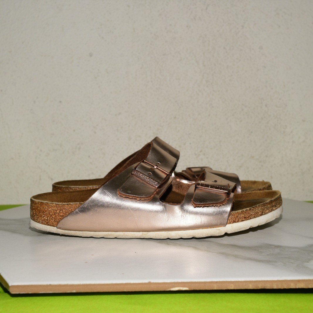 Birkenstock Arizona Leather Metallic Rose Gold Soft Women 41 N