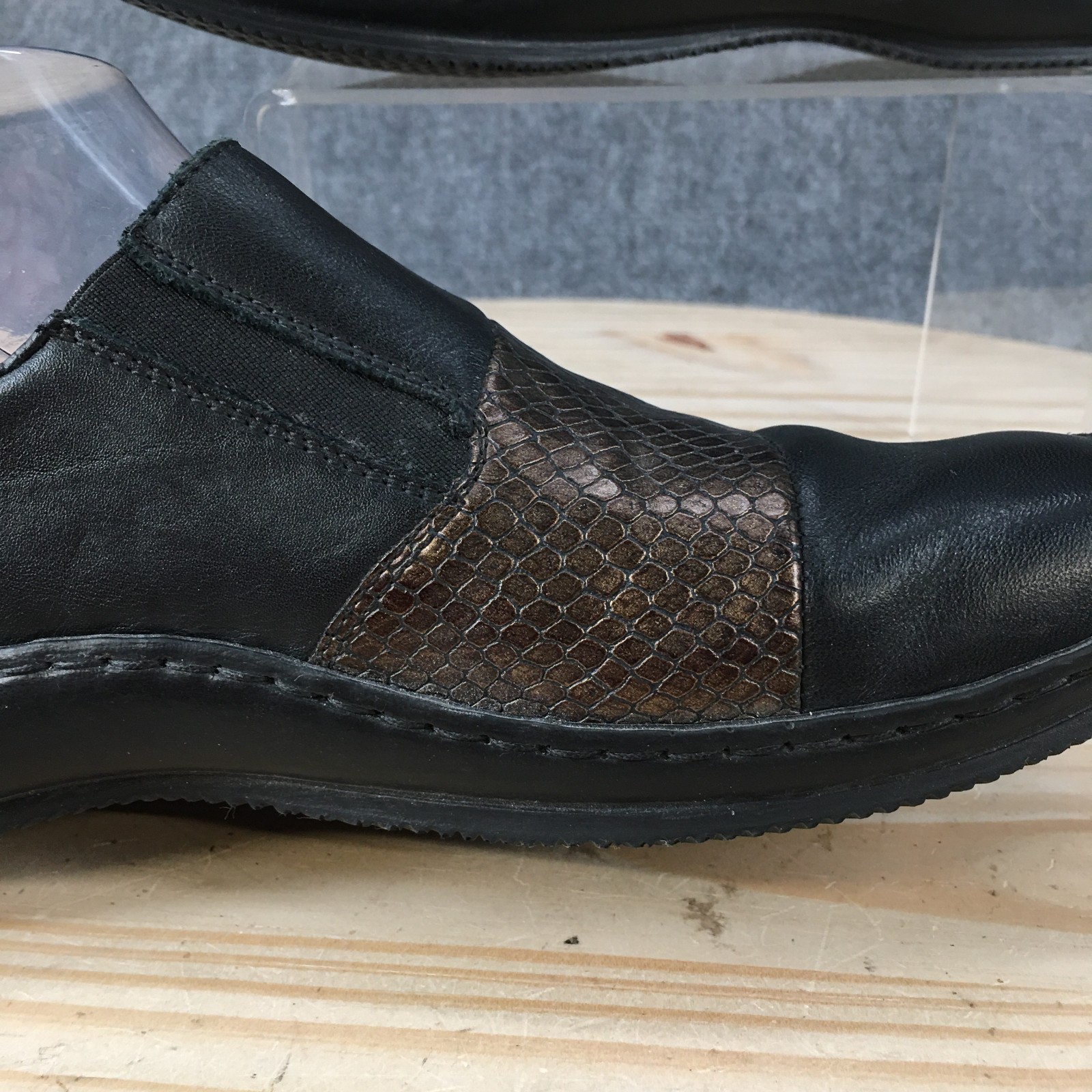 Rieker Cassie Shoes Womens 39 Loafers Slip On Comfort Snakeskin Bronze Black