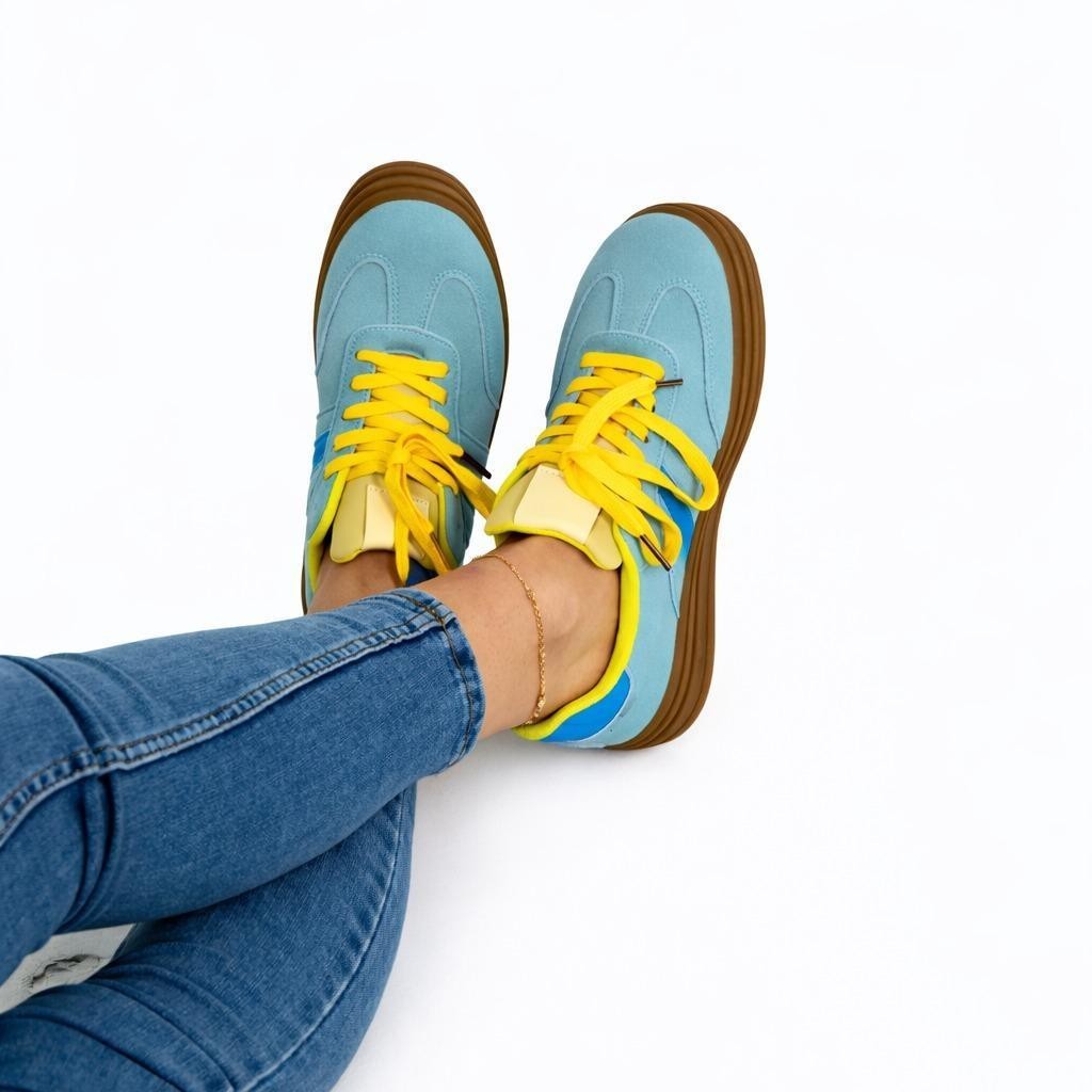 Ladies Casual Comfort Trainer Women’s Faux Suede Retro Lace-Up Gum Sole Sneaker