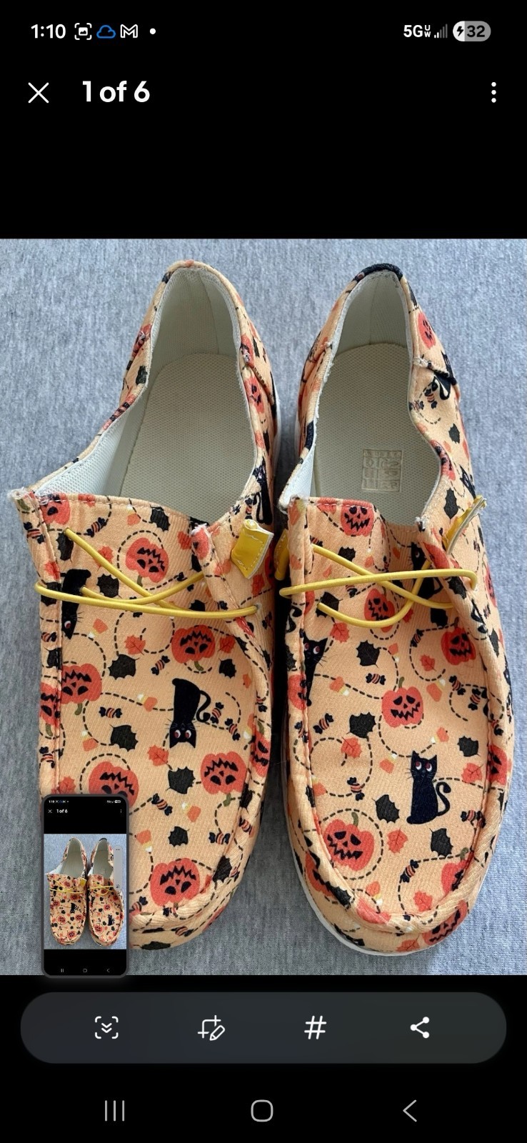 Women’s Halloween Cloth Slip On Shoes Size 38 (9) Orange with Pumpkins & Cats