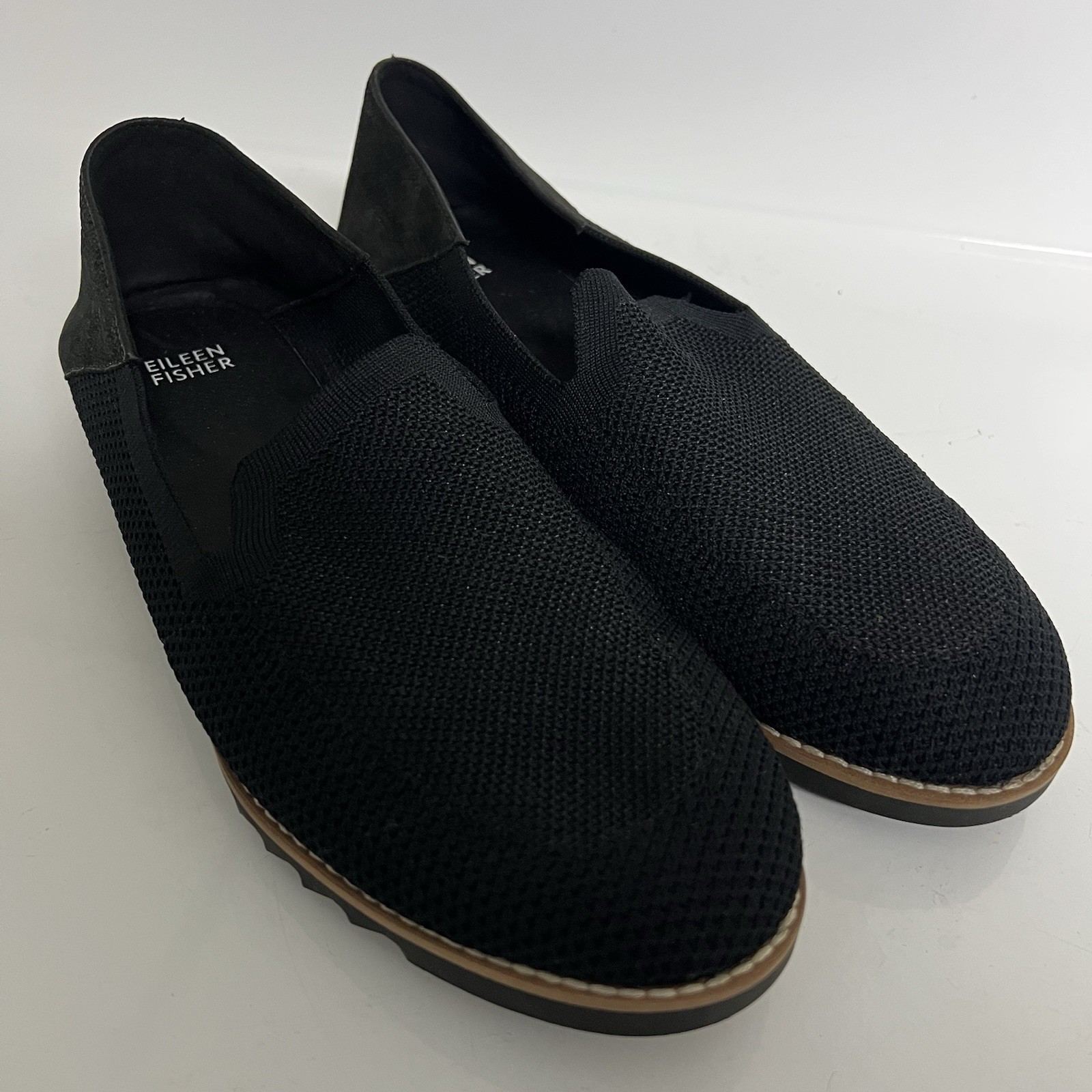 Eileen Fisher Emery Loafer Stretch Jersey Knit & Suede Slip on Shoes Size 10