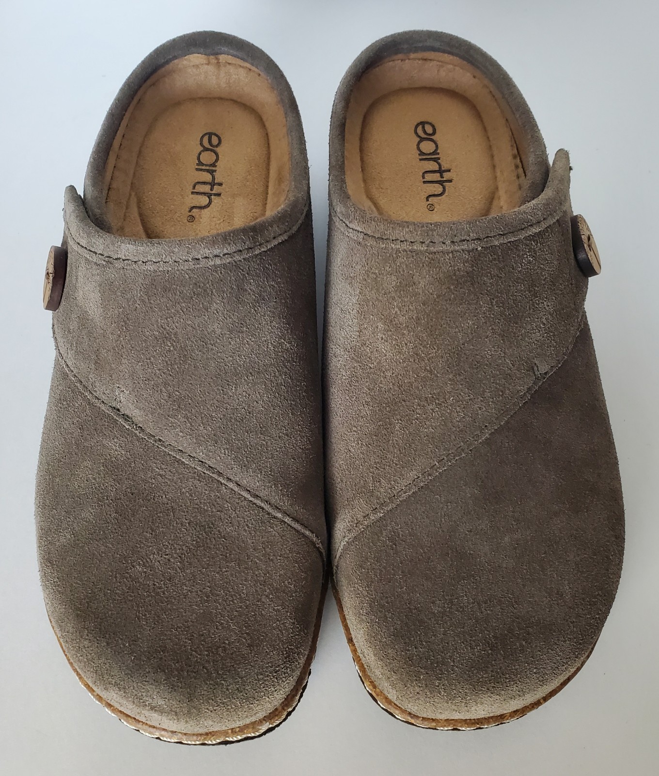 Earth Ezra Olive Green Suede Button Wrap Slip On Comfort Clogs Size 8
