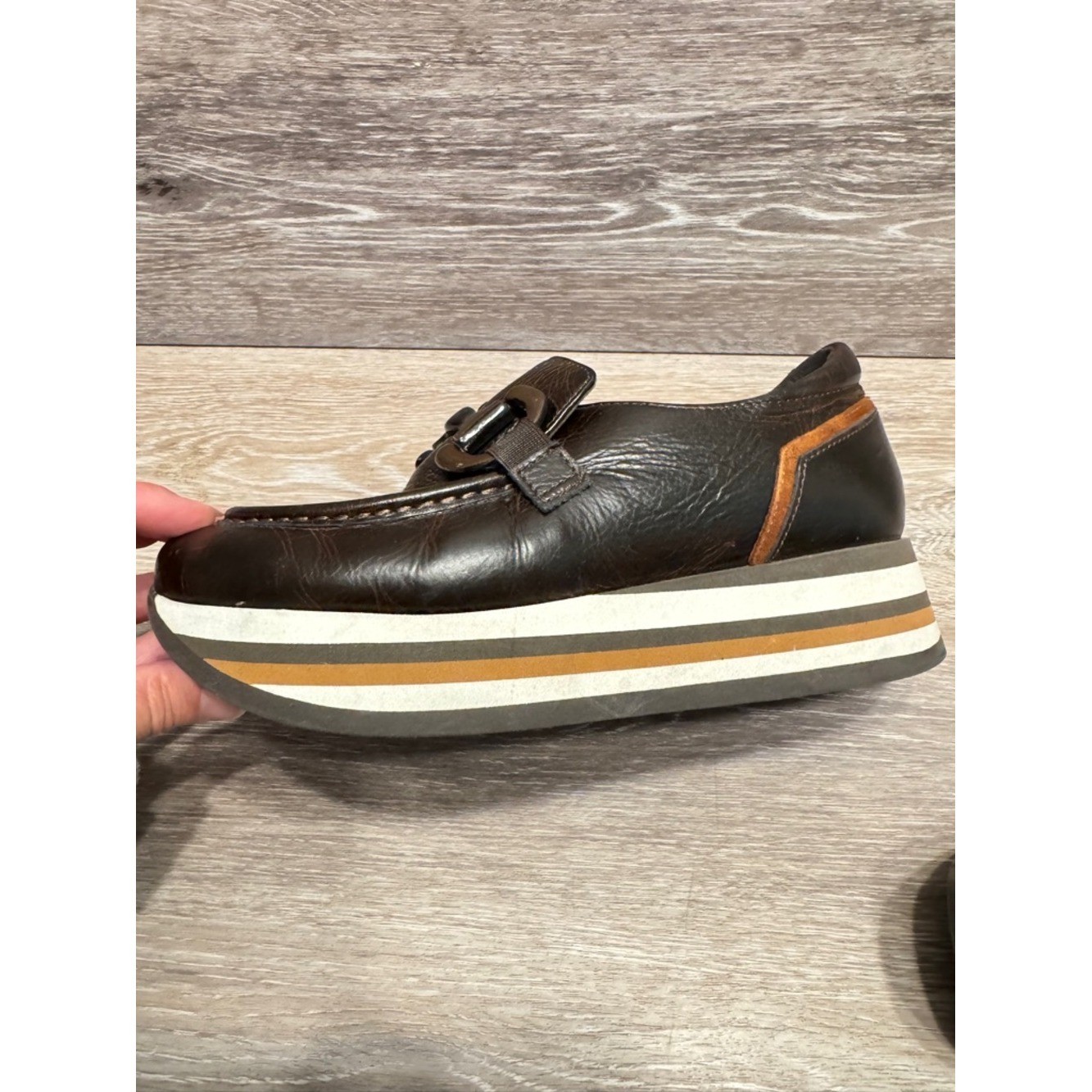 Softwaves Alina Cognac Leather Platform Loafers Sz 36.5 US 6.5