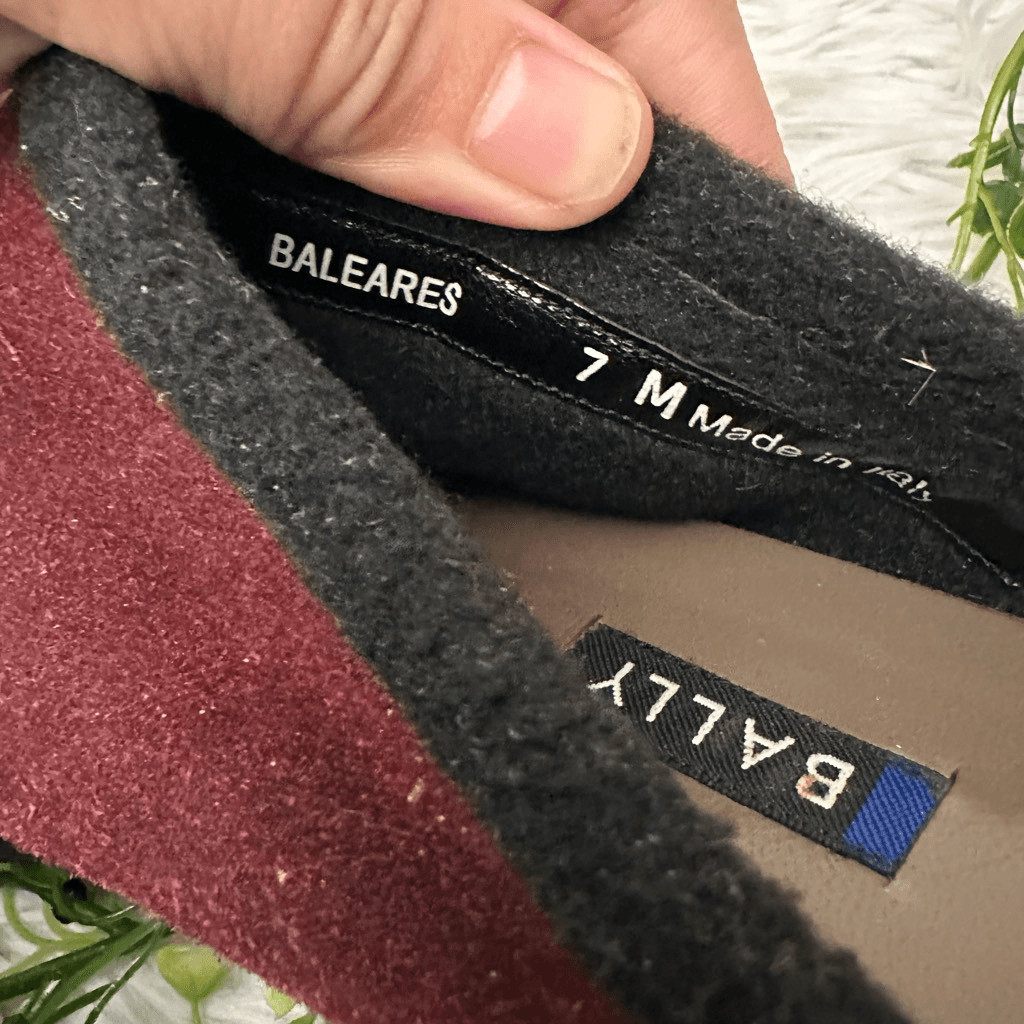 Bally Made in Italy Baleares Maroon Suede Slip On Square Toe Mules size 7M
