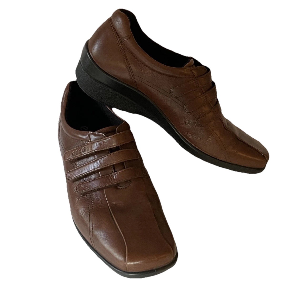 Ecco Casual Wedge Loafers Women EU 40/ 9-9.5 US Brown Leather Walking Shoes