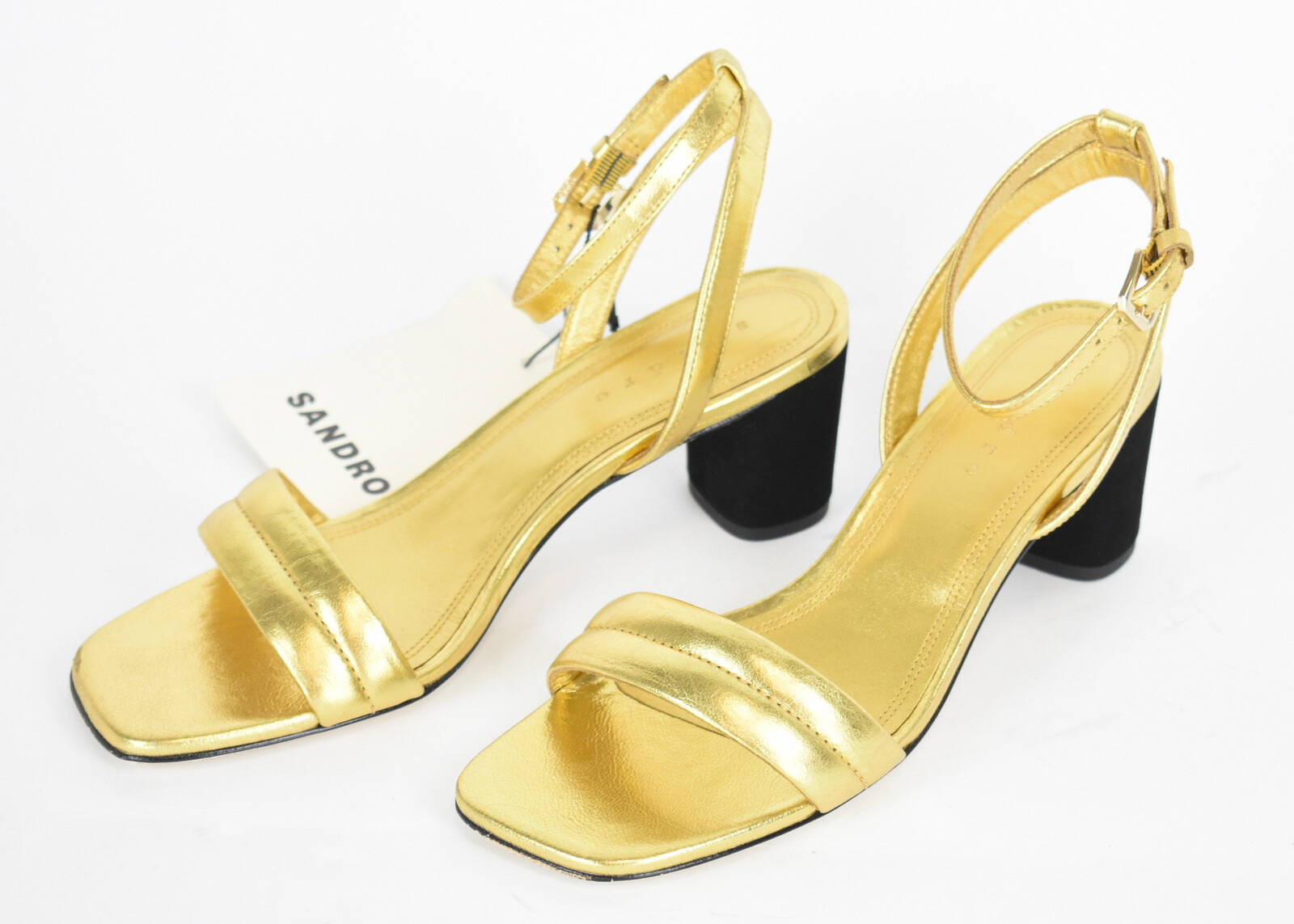 SANDRO Lauren Shoes Ladies EU 38 / UK 5 Leather Heeled Sandals Strap Gold