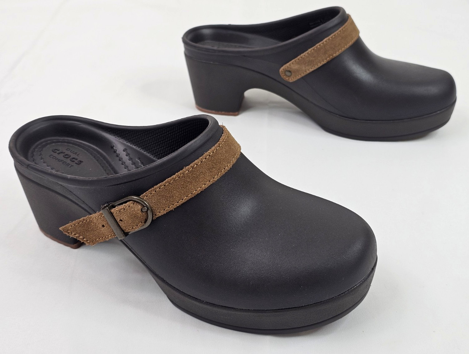 Crocs Sarah Mule Clogs Women 7, Expresso Brown Boho Croslite w Leather Strap New