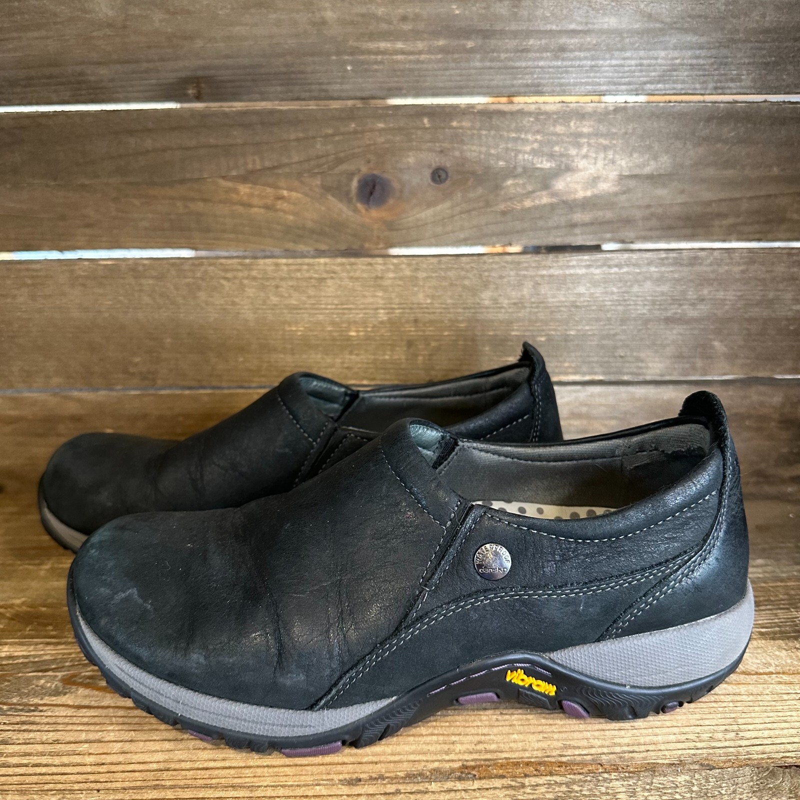 Womens Dansko Patti Black Leather Casual Comfort Vibram Shoes Clogs Size EU 36