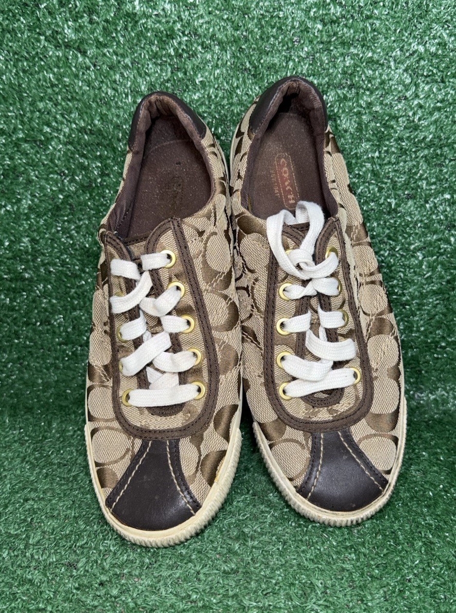 Coach Barrett Signature Women’s Size 7.5 Lace Up Sneakers Brown Casual Shoes Vtg