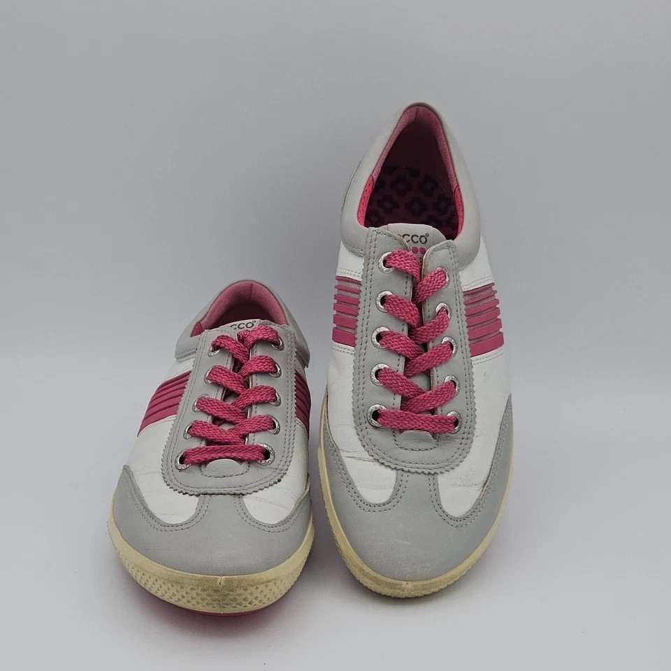 ECCO Women’s Golf Shoes Size 37 US 7 Gray Pink Lace Up Casual Comfort Flats